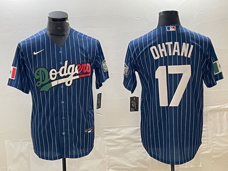 Men Los Angeles Dodgers 17 Ohtani Blue stripe Nike Game MLB Jersey style 5